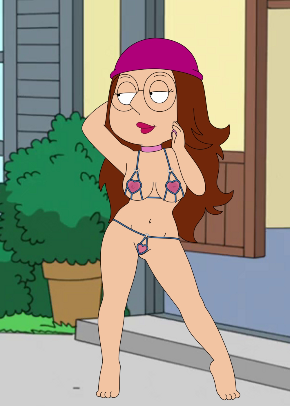 breasts family_guy glasses hat hot meg_griffin micro_bikini smile thighs