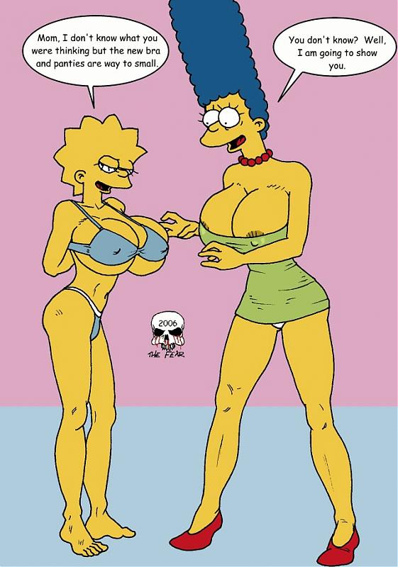 areola areolae big_breasts bra breasts cleavage lisa_simpson marge_simpson nipples panties pearls the_fear the_simpsons upskirt yellow_skin