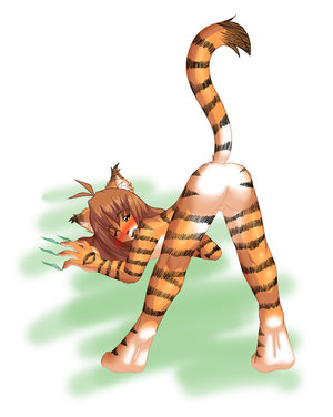 anthro arms_behind_head bed blush brown_hair butt claws countershading digitigrade felid female flora_(twokinds) fur furry hair imminent_sex keidran legs_apart mammal nude one_eye_closed orange_body orange_fur pantherine santa_hat stripes tail tiger tom_fischbach tongue tongue_out top-down_bottom-up twokinds webcomic webcomic_character white_body white_fur yellow_eyes