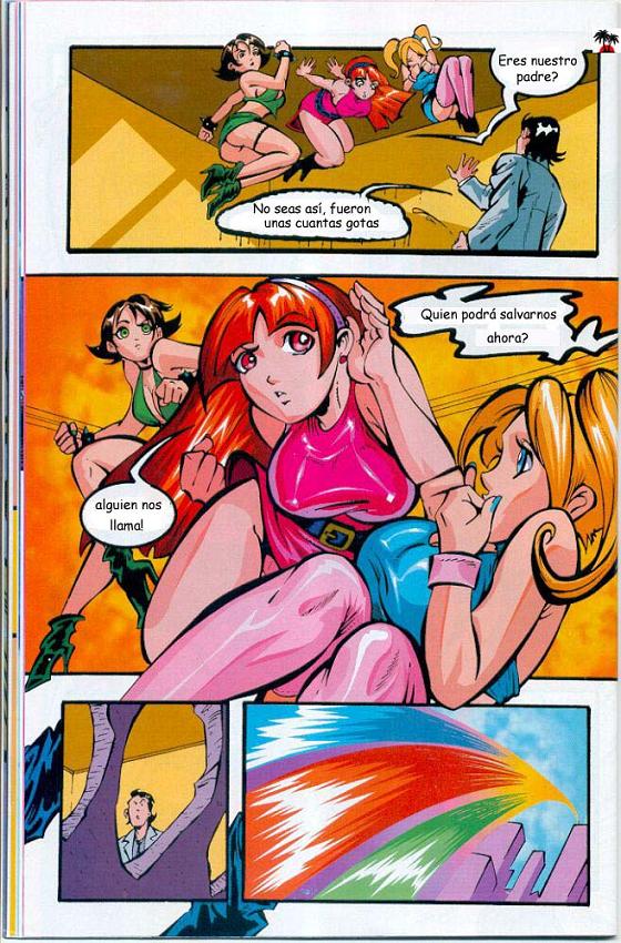 3_girls aged_up big_breasts black_hair blonde_hair blossom_(ppg) blue_eyes bob_cut bubbles_(ppg) buttercup_(ppg) cartoon_network comic green_eyes las_chicas_superponedoras_(ppg_comic) multiple_girls powerpuff_girls professor_utonium red_eyes red_hair siblings sisters spanish_text tied_hair twin_tails