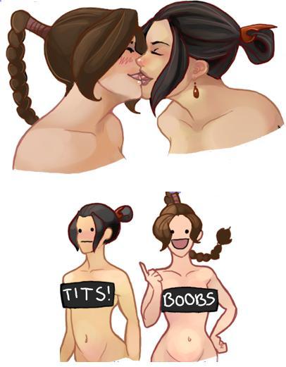 avatar:_the_last_airbender azula braid censored female_only french_kiss jpeg_artifacts kissing multiple_girls nickelodeon nude ty_lee yuri
