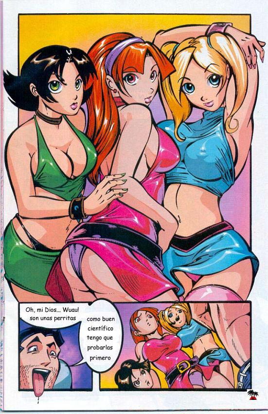 3_girls aged_up big_breasts black_hair blonde_hair blossom_(ppg) blue_eyes bob_cut bubbles_(ppg) buttercup_(ppg) cartoon_network comic green_eyes las_chicas_superponedoras_(ppg_comic) multiple_girls powerpuff_girls professor_utonium red_eyes red_hair siblings sisters spanish_text tied_hair twin_tails yuri