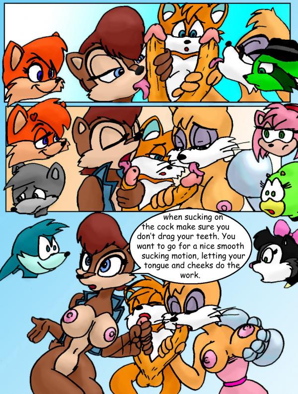 amy_rose archie_comics breasts bunnie_rabbot comic fbz fellatio miles_"tails"_prower multiple_penises oral penis sally_acorn sega sonic_(series) sonic_team tail teacher's_pets text tongue tongue_out