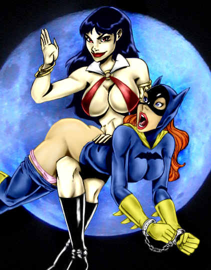 barbara_gordon batgirl batman_(series) crossover dc_comics garrett_blair over_the_knee spank spanking vampirella vampirella_(series)