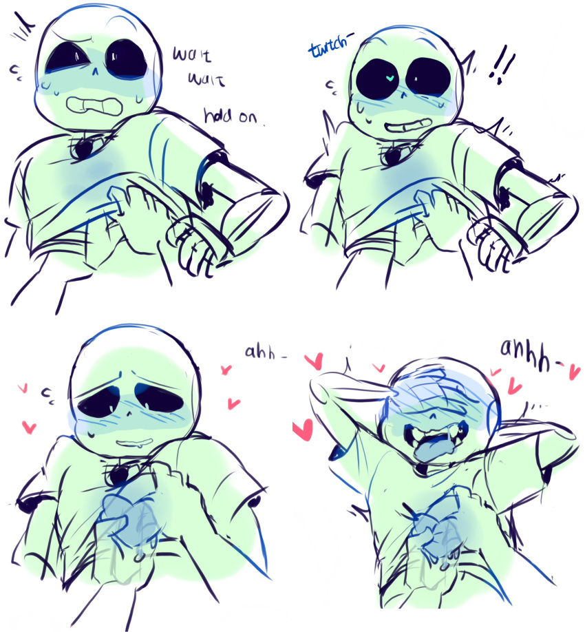 !! 1boy 2010s 2017 animated_skeleton artist_request blue_blush blush bottom_sans clothed clothing covering_face disembodied_hand disembodied_hands drooling ectotongue edit edited english_text exclamation_point fluids grey_background groping hand_on_face hand_on_own_face hand_under_clothes hand_under_shirt hands heart heart-shaped_pupils hooded_jacket hoodie jacket looking_at_viewer looking_down male male_focus malesub moaning monster nervous partially_colored sans sans_(undertale) sequence sequential shirt_lift shirt_up simple_background skeleton solo_focus soul soul_sex submissive submissive_male sweat talking_to_viewer text third-party_edit tongue tongue_out topwear twitching uke_sans undead undertale undertale_(series) upper_body