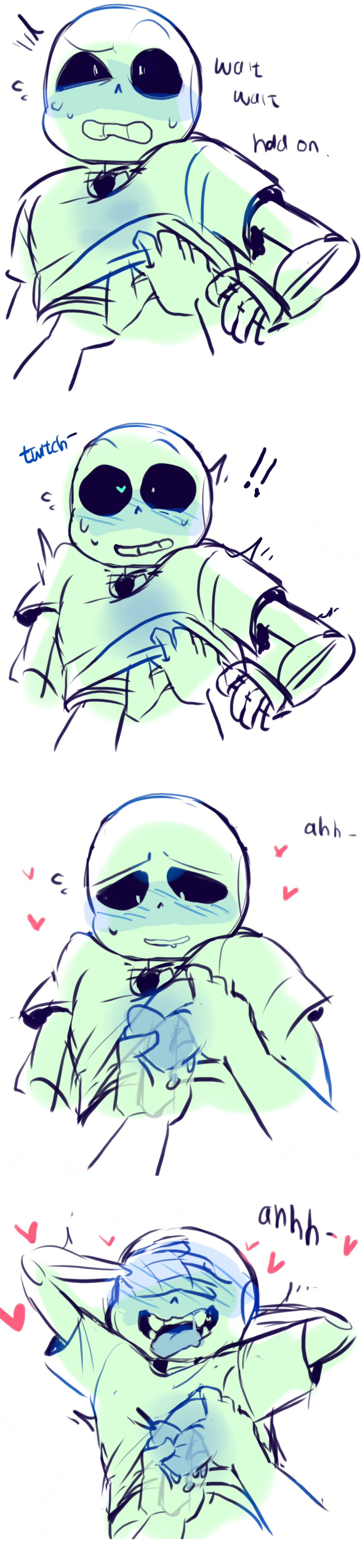 !! 1boy 2010s 2017 animated_skeleton artist_request blue_blush blush bottom_sans clothed clothing covering_face disembodied_hand disembodied_hands drooling ectotongue edit edited english_text exclamation_point fluids grey_background groping hand_on_face hand_on_own_face hand_under_clothes hand_under_shirt hands heart heart-shaped_pupils hooded_jacket hoodie jacket long_image looking_at_viewer looking_down male male_focus malesub moaning monster nervous partially_colored sans sans_(undertale) sequence sequential shirt_lift shirt_up simple_background skeleton solo_focus soul soul_sex submissive submissive_male sweat talking_to_viewer tall_image text third-party_edit tongue tongue_out topwear twitching uke_sans undead undertale undertale_(series) upper_body
