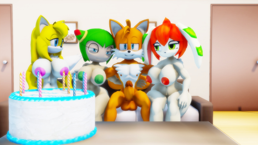1boy 3d 3d_(artwork) 3girls alien alien_girl anthro areola balls basset_hound big_areola big_penis birthday breasts cake_(food) candle cosmo_the_seedrian crossover domestic_dog erection female fox freedom_planet freedom_planet_2 furry galaxytrail harem huge_breasts interspecies male miles_"tails"_prower milla_basset navel nipples nude penis plant plant_girl sahanovazamat seedrian sega sonic_boom sonic_the_hedgehog_(series) sonic_x source_filmmaker tagme thick_thighs wide_hips zooey_the_fox