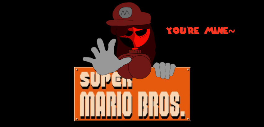 big_breasts black_background black_eyes deviantart english fnf_get_n_or_get_out fnf_mario_mix friday_night_funkin genderswap grey_gloves heraclette_(fnf) heraclitus_(smash_mix) logo looking_at_viewer sonic.exe super_mario_bros. text