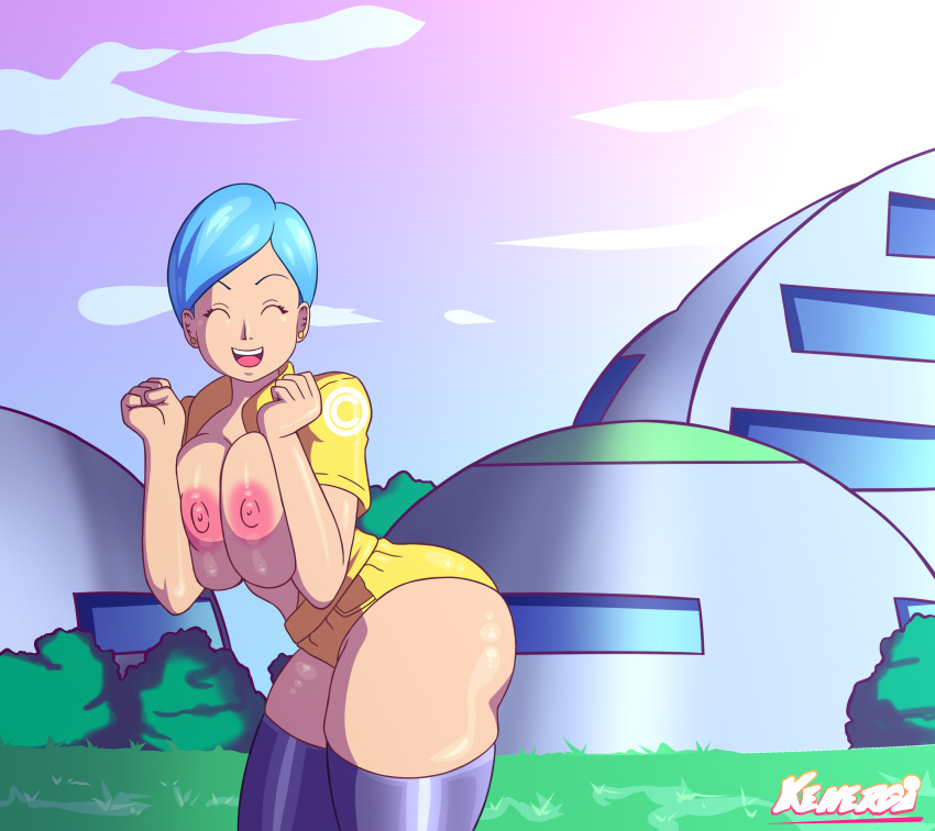 1girl 1girl anime_milf ass big_ass blue_hair breast_press breasts bulma_brief clothed_female dragon_ball dragon_ball_super dragon_ball_super:_super_hero female_focus female_only high_res kenergi latex light_blue_hair mature mature_female milf shiny_skin solo_female solo_focus stockings tagme