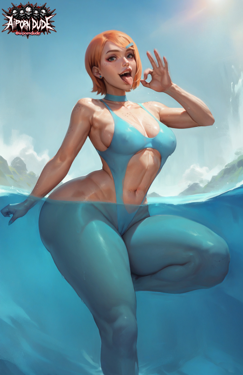1girl aged_up ai_generated aiporndude ass bangs ben_10 blue_eyes blue_one-piece_swimsuit blue_swimsuit breasts cameltoe cartoon_network choker collarbone curvaceous curves curvy curvy_ass curvy_body curvy_female curvy_figure curvy_hips curvy_thighs drool_string drooling drooling_tongue earrings fellatio_gesture female female_only gwen_tennyson huge_ass huge_thighs jewelry large_ass large_butt large_thighs leotard looking_at_viewer looking_pleasured medium_breasts motion_blur navel navel_cutout nipple_bulge one-piece_swimsuit one_leg_up open_mouth oral_invitation orange_hair outside partially_submerged partially_underwater_shot plump plump_ass plump_breasts plump_butt plump_labia plump_lips plump_thighs pose saliva saliva_drip saliva_on_tongue saliva_string saliva_trail salivating shiny shiny_clothes shiny_hair shiny_skin short_hair skin_tight skindentation solo solo_female solo_focus swimsuit teeth thick thick_ass thick_butt thick_legs thick_lips thick_thighs tongue tongue_out underwater water wet wet_body wet_skin wide_hips