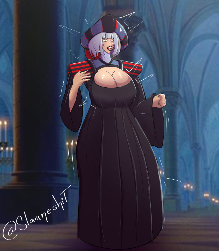 akkoo17 ass_expansion black_robe breast_expansion butt_expansion claude_frollo disney genderswap genderswap_(mtf) purple_hair slaaneshit surprised surprised_expression the_hunchback_of_notre_dame voluptuous