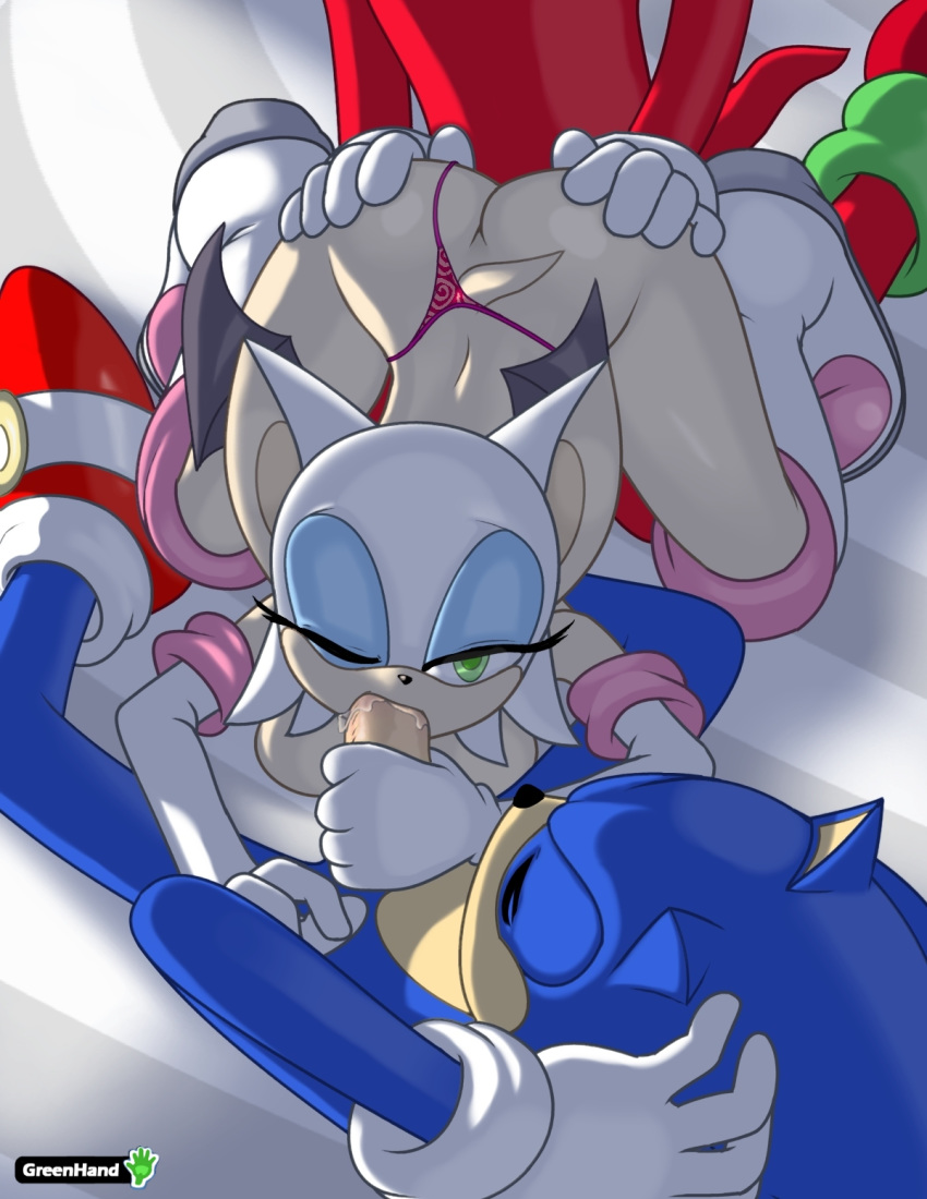 doggy_position fellatio furry greenhand knuckles_the_echidna male/female mmf_threesome oral penetration rouge_the_bat saliva sega sonic sonic_*(series) sonic_the_hedgehog sonic_the_hedgehog_(series) spitroast thong threesome