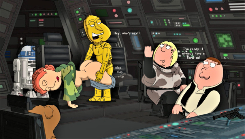 ass big_breasts bottomless brian_griffin c-3po chewbacca chris_griffin cleveland_brown cosplay crossover family_guy glenn_quagmire han_solo han_solo_(cosplay) hanging_breasts imminent_rape lois_griffin luke_skywalker luke_skywalker_(cosplay) no_panties parody peter_griffin princess_leia_organa princess_leia_organa_(cosplay) questionable_consent r2-d2 rape sideboob star_wars thighs vaginal