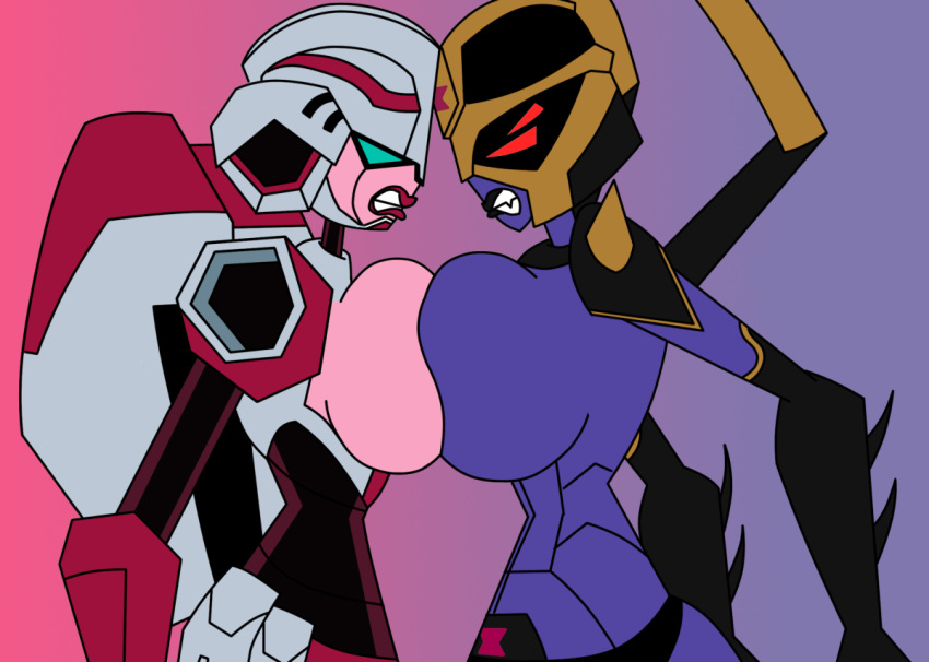 angry arcee big_breasts blackarachnia bosom_buddies breast_press breasts lipstick ragetreb sideboob transformers transformers_animated