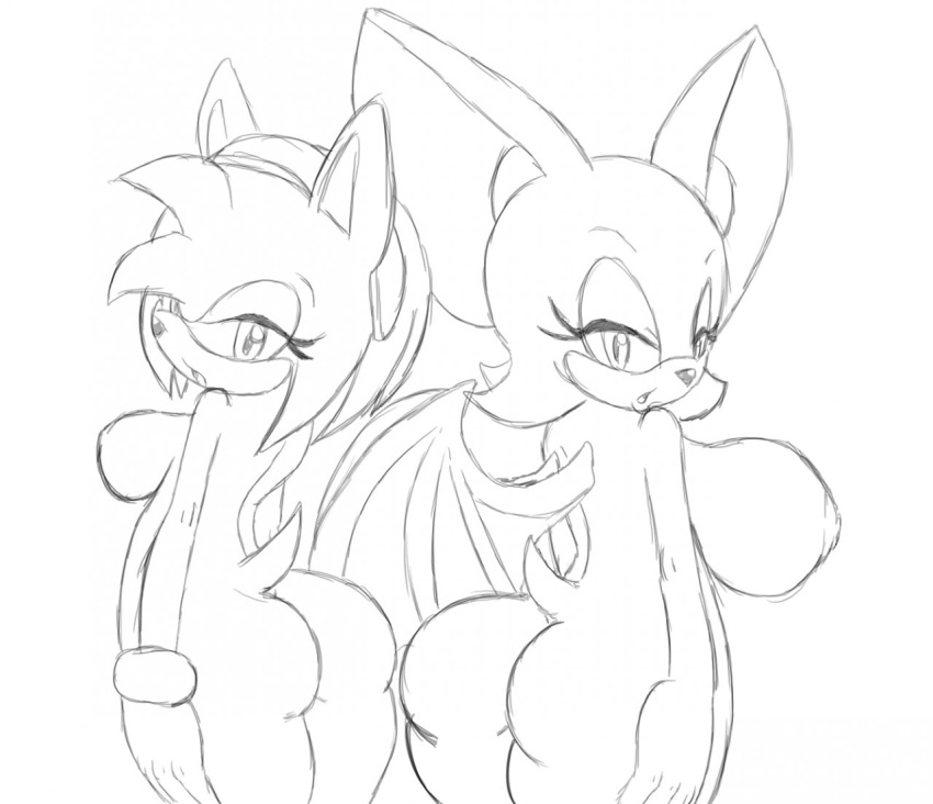 2girls amy_rose anthro ass big_ass big_breasts breasts female female_only furry huge_breasts nude rouge_the_bat sideboob sketch sonic_(series) sonic_team thecon