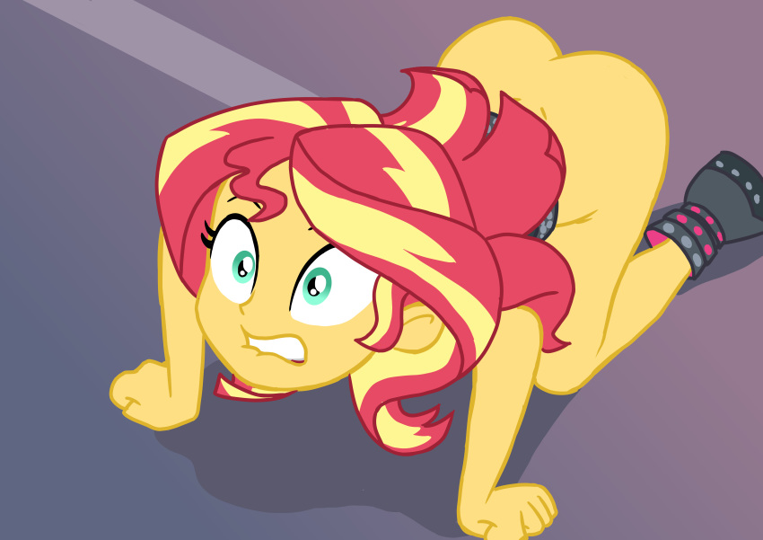 1girl all_fours bottomless equestria_girls female female_only friendship_is_magic my_little_pony no_panties on_all_fours outdoor outside solo sunset_shimmer sunset_shimmer_(eg)