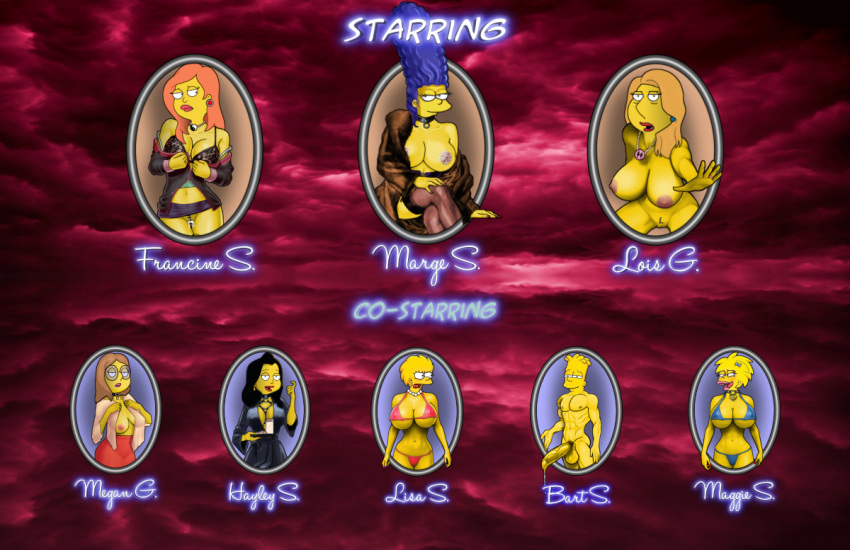 1girl american_dad bart_simpson clothing family_guy francine_smith hayley_smith huge_breasts human lisa_simpson lois_griffin maggie_simpson mammal marge_simpson meg_griffin monocone shaved_pussy the_simpsons yellow_skin