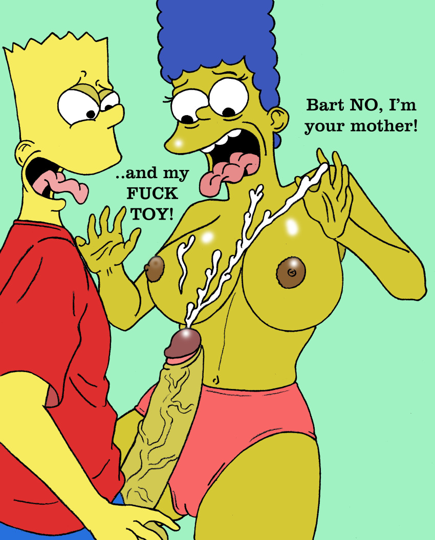 bart_simpson cameltoe cum_on_breasts huge_breasts imminent_rape incest large_penis marge_simpson milf mother_&amp;_son sbb tongue_out veiny_penis yellow_skin you_gonna_get_raped