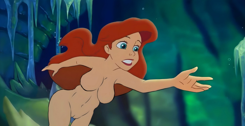 aqua_eyes big_breasts breasts caucasian cleft_of_venus disney female_focus female_human female_only human legs_together light-skinned_female long_hair navel nude_female nude_filter older_female outstretched_arms parted_lips princess_ariel red_hair red_lipstick screen_capture screencap solo_focus someraindropsonroses_(artist) the_little_mermaid third-party_edit underwater very_high_resolution very_long_hair vulva wide_hips