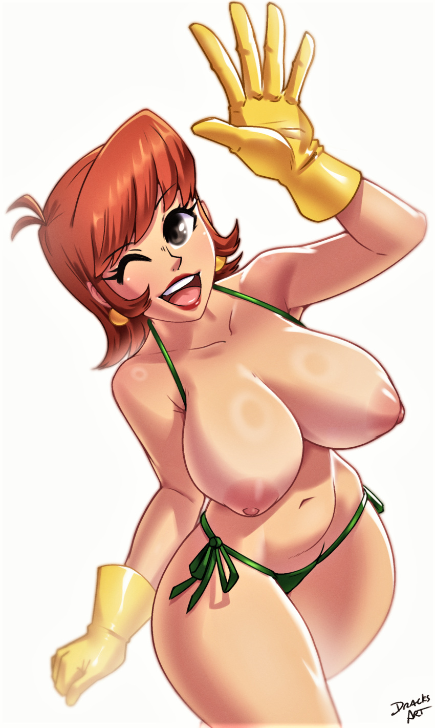 1girl big_breasts cartoon_milf dexter's_laboratory dexter's_mom dracksart erect_nipples female_only gloves panties thighs topless topless_female white_background