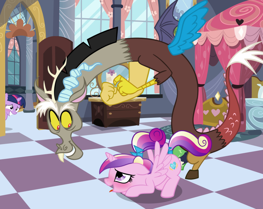 alicorn blush cum cum_in_pussy cum_inside cutie_mark discord_(mlp) draconequus friendship_is_magic horn indoors interspecies looking_at_each_other male/female my_little_pony open_door princess_cadance sex tail top-down_bottom-up twilight_sparkle twilight_sparkle_(mlp) unicorn vaginal vaginal_penetration vaginal_sex window wings