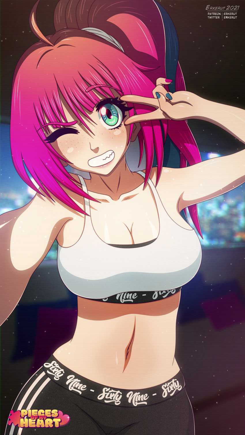 blue_eyes critical_bliss erkerut frida_(p.o.m.h.) kinky_fridays large_breasts pieces_of_my_heart purple_hair screencap short_hair smile video_games