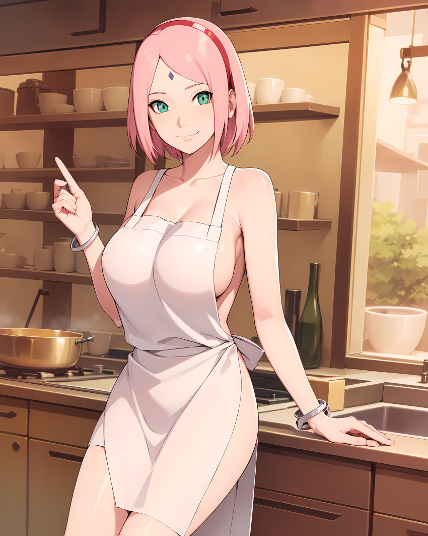 1girl apron artsy_ai boruto:_naruto_next_generations female_only kitchen naked_apron naruto sakura_haruno solo_female tagme