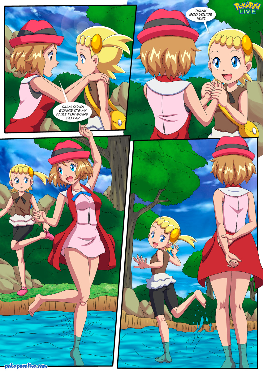 2_girls a_hot_break_on_the_forest_(comic) bbmbbf bonnie_(pokemon) comic eureka_(pokemon) nintendo palcomix pokepornlive serena serena_(pokemon)