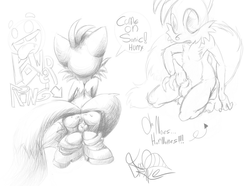 miles_"tails"_prower monochrome multiple_tails sonic tagme tail text