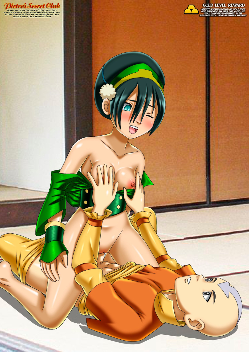 aang avatar:_the_last_airbender bbmbbf cowgirl_position grabbing_breasts palcomix pietro's_secret_club toph_bei_fong