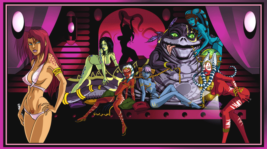 ahsoka_tano blue_skin bondage chain chained green_skin hutt red_skin slave star_wars tattoos the-first-magelord_(artist) togruta twi'lek