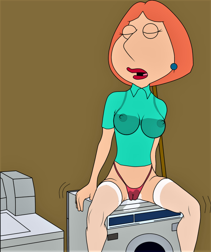 breasts cameltoe erect_nipples family_guy lois_griffin pussy_juice see-through stockings thighs thong washing_machine