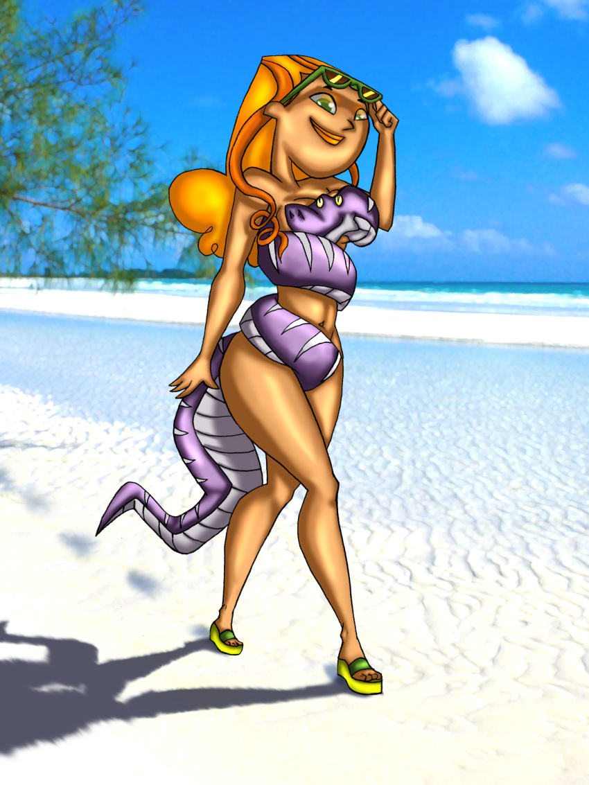 beach breasts cartoon_network curly_hair drago-flame green_eyes hourglass_figure izzy_(tdi) nude orange_hair snake thick_ass thick_legs thick_thighs total_drama_island
