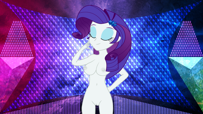 1_girl 1girl breasts closed_eyes equestria_girls female female_only friendship_is_magic hairless_pussy long_hair long_purple_hair my_little_pony nude purple_hair pussy rarity rarity_(mlp) solo standing thigh_gap