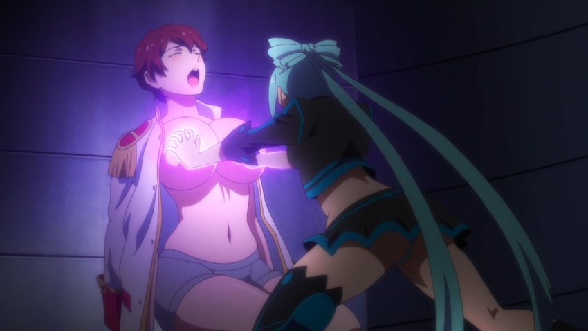 2girls age_difference anime breast_grab ecchi hentai huge_breasts red_hair valkyrie_drive yuri