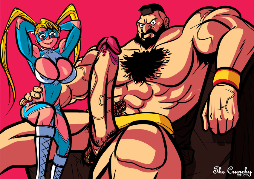 1girl abs big_breasts big_breasts big_penis blonde_hair breasts capcom huge_breasts huge_cock hyper_penis large_penis male muscular penis perky_breasts rainbow_mika sideboob size_difference street_fighter street_fighter_v thecrunchy veins veiny_penis zangief
