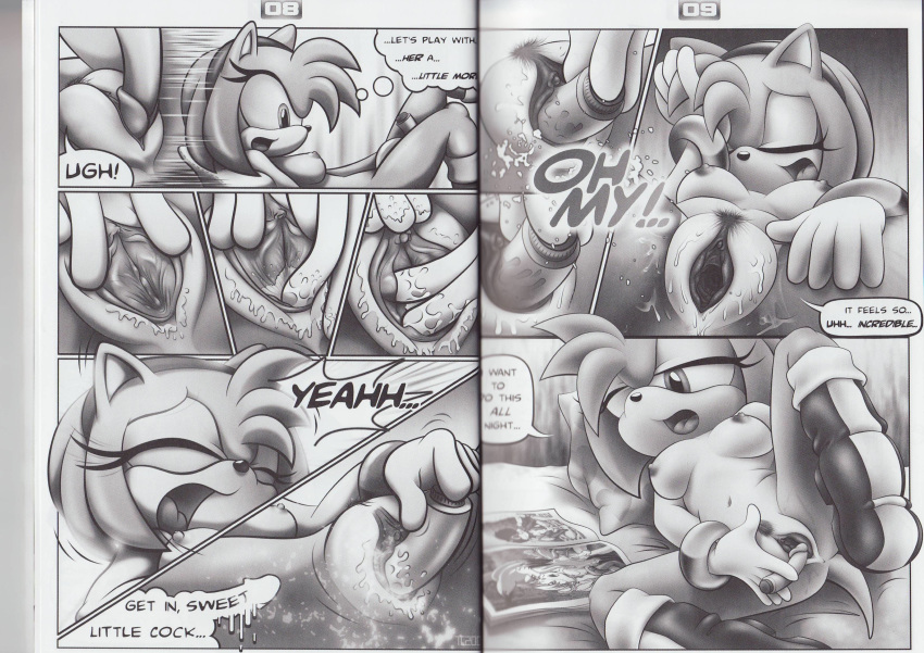 absurd_res amy_rose amy_untold breasts clitoris closed_eyes comic dildo doujin female fingering hedgehog highres masturbation monochrome nipples nude pussy pussy_juice sega sex_toy sonic_(series) sonic_the_hedgehog_(series) tail tc text
