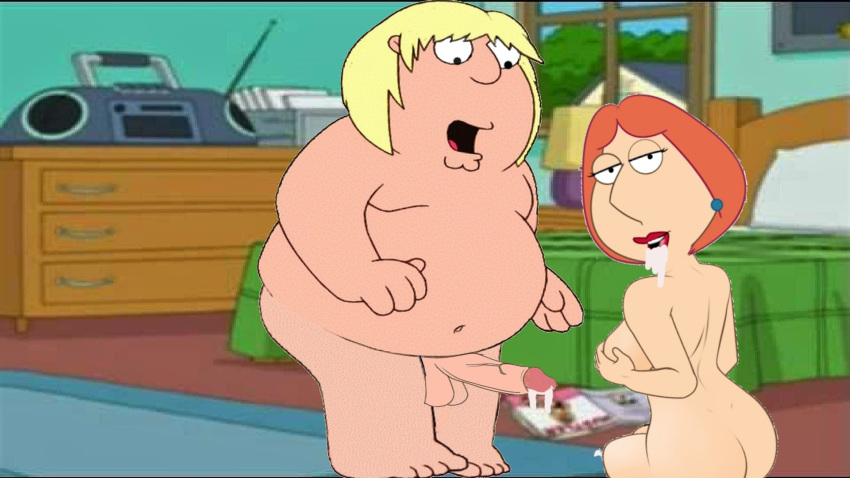 chris_griffin cum cum_in_mouth cumming_penis family_guy incest kneeling_female lois_griffin looking_at_viewer mother's_duty mother_and_son veiny_penis