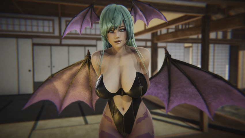 16:9_aspect_ratio 1girl 1girl 1girl 1girl 3d bare_shoulders belly belly_button big_breasts big_breasts breasts closed_mouth clothed darkstalkers demon_wings female_focus green_eyes green_hair light-skinned light-skinned_female light_skin long_hair looking_at_viewer morrigan_aensland open_eyes shoulders solo_female solo_focus standing succubus video_game video_game_character wings