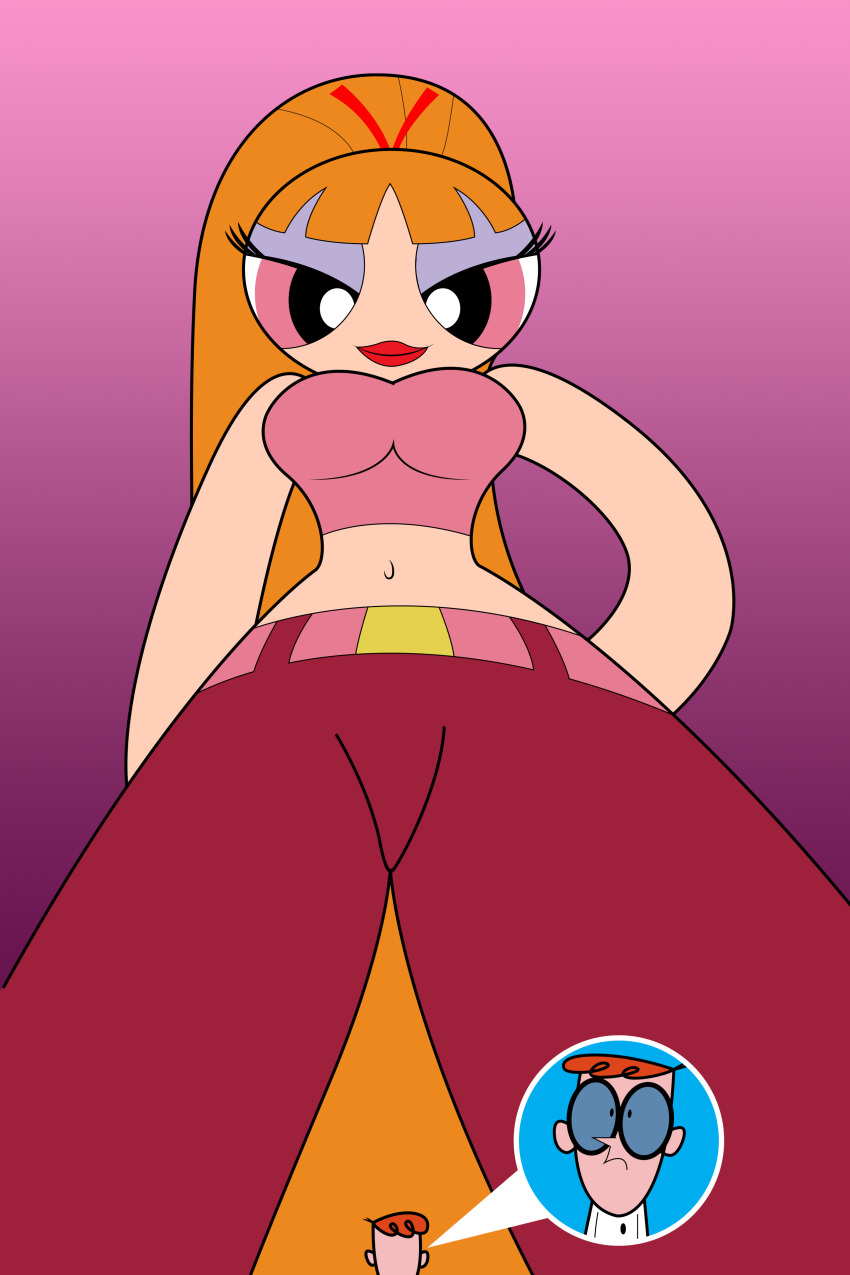 1boy 1girl aged_up artist_request blossom_(ppg) cartoon_network crossover dexter dexter's_laboratory female low-angle_view male powerpuff_girls tagme
