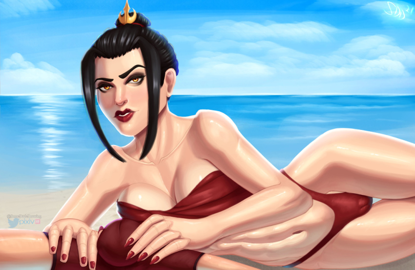 avatar:_the_last_airbender azula beach big_breasts brother_and_sister bulge huge_breasts imminent_sex incest looking_at_viewer pov royalty somedudedrawing swimsuit tagme zuko