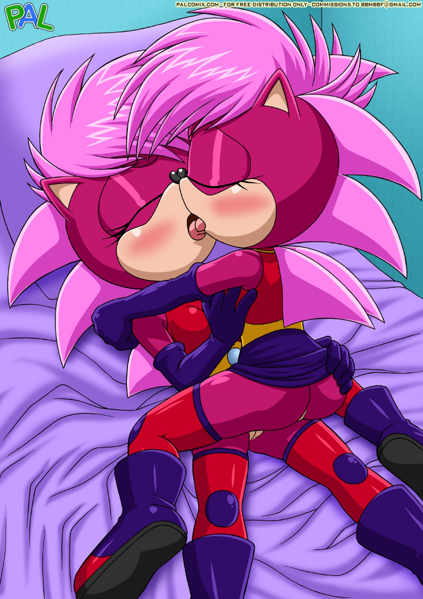 2_girls 2girls bbmbbf bed bedsheet blush female/female female_only kissing mobius_unleashed palcomix pillow pussy sega selfcest sonia_the_hedgehog sonic_(series) sonic_the_hedgehog_(series) sonic_underground yuri
