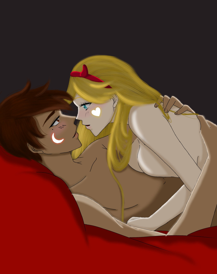 1boy 1girl blonde_hair blue_eyes breasts brown_eyes brown_hair canon_couple cleavage horns marco_diaz nude nude_female nude_male sex star_butterfly star_vs_the_forces_of_evil