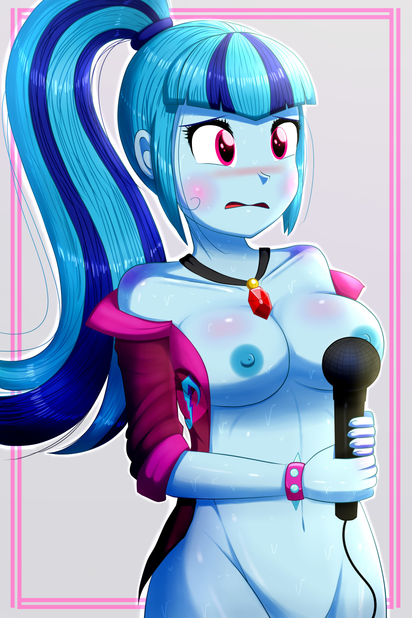 1girl blush breasts equestria_girls female female_only friendship_is_magic long_hair microphone my_little_pony nude ponytail solo sonata_dusk sonata_dusk_(eg) standing the-butch-x the-butcher-x