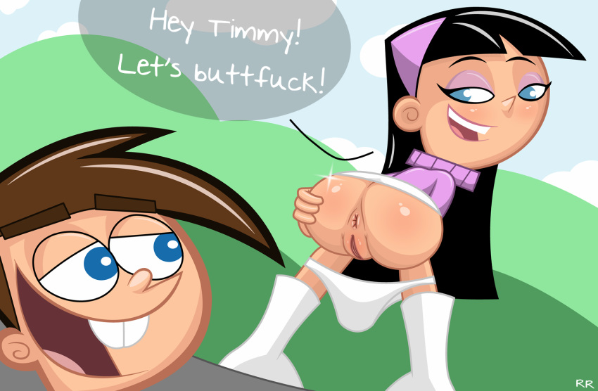 asking_for_it ass bent_over black_hair blue_eyes bottomless brown_hair bubble_butt from_behind hairband hairless_pussy hat headband long_hair looking_back mooning presenting_hindquarters pussy randomrandom shiny shiny_skin smile the_fairly_oddparents timmy_turner trixie_tang
