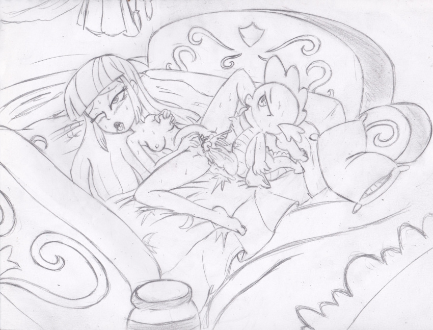 1boy 1girl bed bedroom breasts cum cum_in_pussy cum_inside dragon equestria_girls erection female_human friendship_is_magic humanized interspecies long_hair lying male/female male_dragon monochrome my_little_pony nude penis sex spike_(mlp) spread_legs stomach_bulge twilight_sparkle twilight_sparkle_(mlp) vaginal vaginal_penetration vaginal_sex