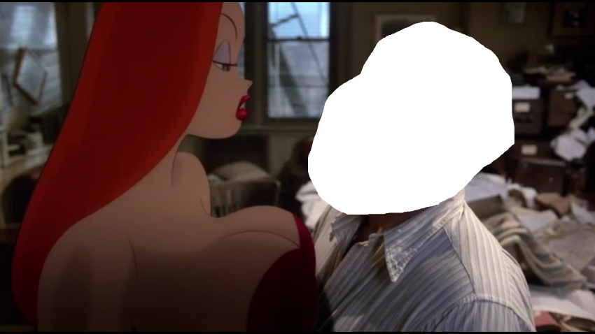 asymmetrical_docking attractive breast_press clothed docking flirt hair high_res huge_breasts jessica_rabbit large_breasts red_hair who_framed_roger_rabbit