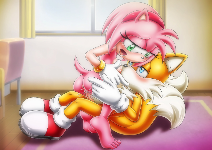 amy_rose bbmbbf miles_"tails"_prower mobius_unleashed palcomix riding sega sonic_(series) sonic_the_hedgehog_(series) sucking_nipples