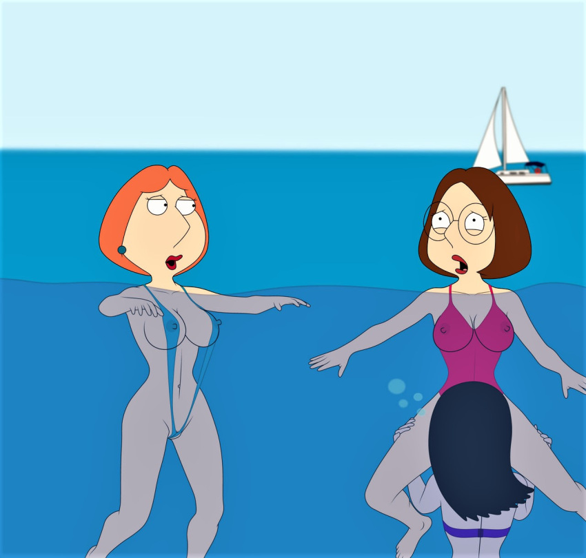 american_dad breasts cameltoe crossover erect_nipples family_guy glasses hayley_smith lois_griffin meg_griffin pussylicking swimsuit thighs underwater