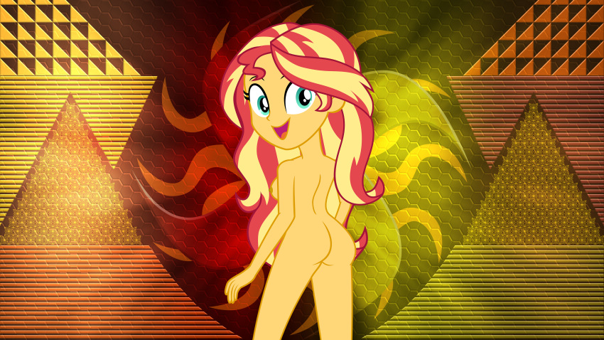 1girl ass breast equestria_girls female female_only friendship_is_magic long_hair looking_at_viewer my_little_pony nude sideboob solo standing sunset_shimmer sunset_shimmer_(eg) two-tone_hair